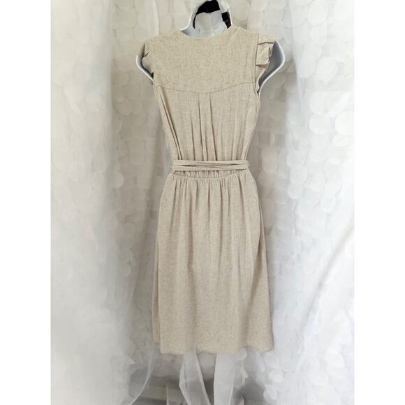 Monteau Los Angeles Linen Blend Small Beige Long button front Dress Cap Sleeves - Picture 7 of 10
